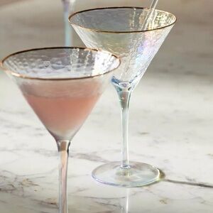 Anthropologie NIB Gold-Rimmed Iridescent Martini Glasses (Set of Two)